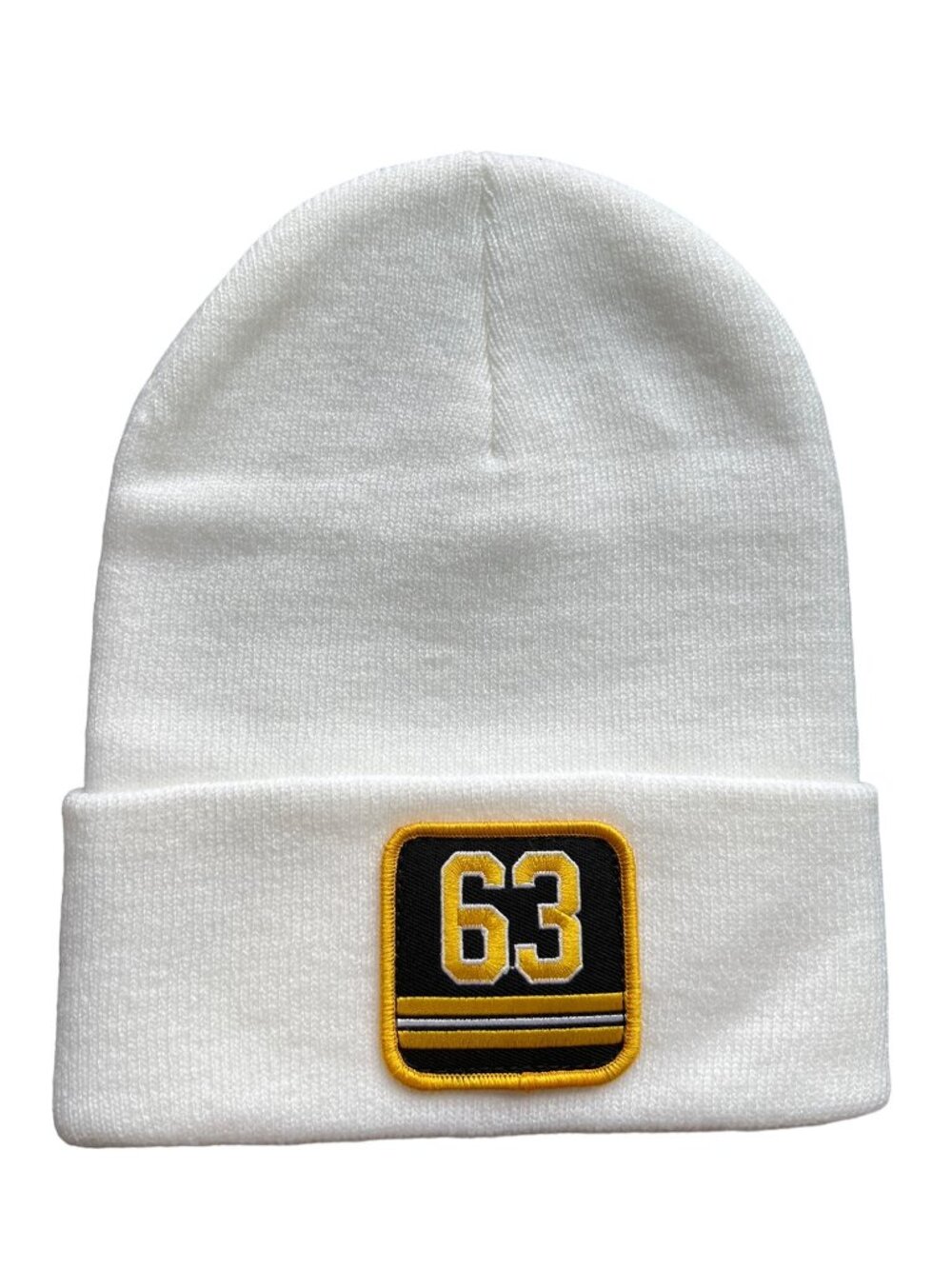 Beechfield Beanie Hat One Size 63 Patch White Yellow Acrylic Cozy Knit College
